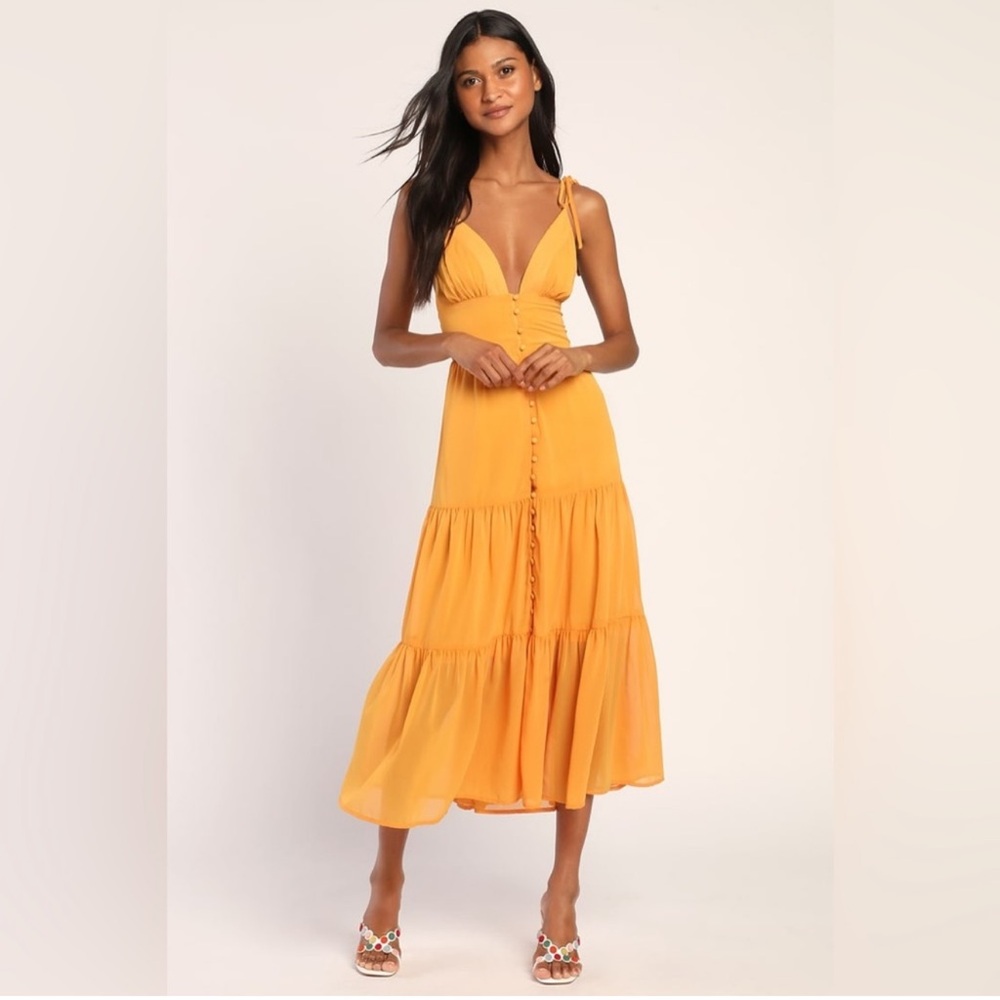 Everlasting Sight Orange Tie-Strap Midi Dress